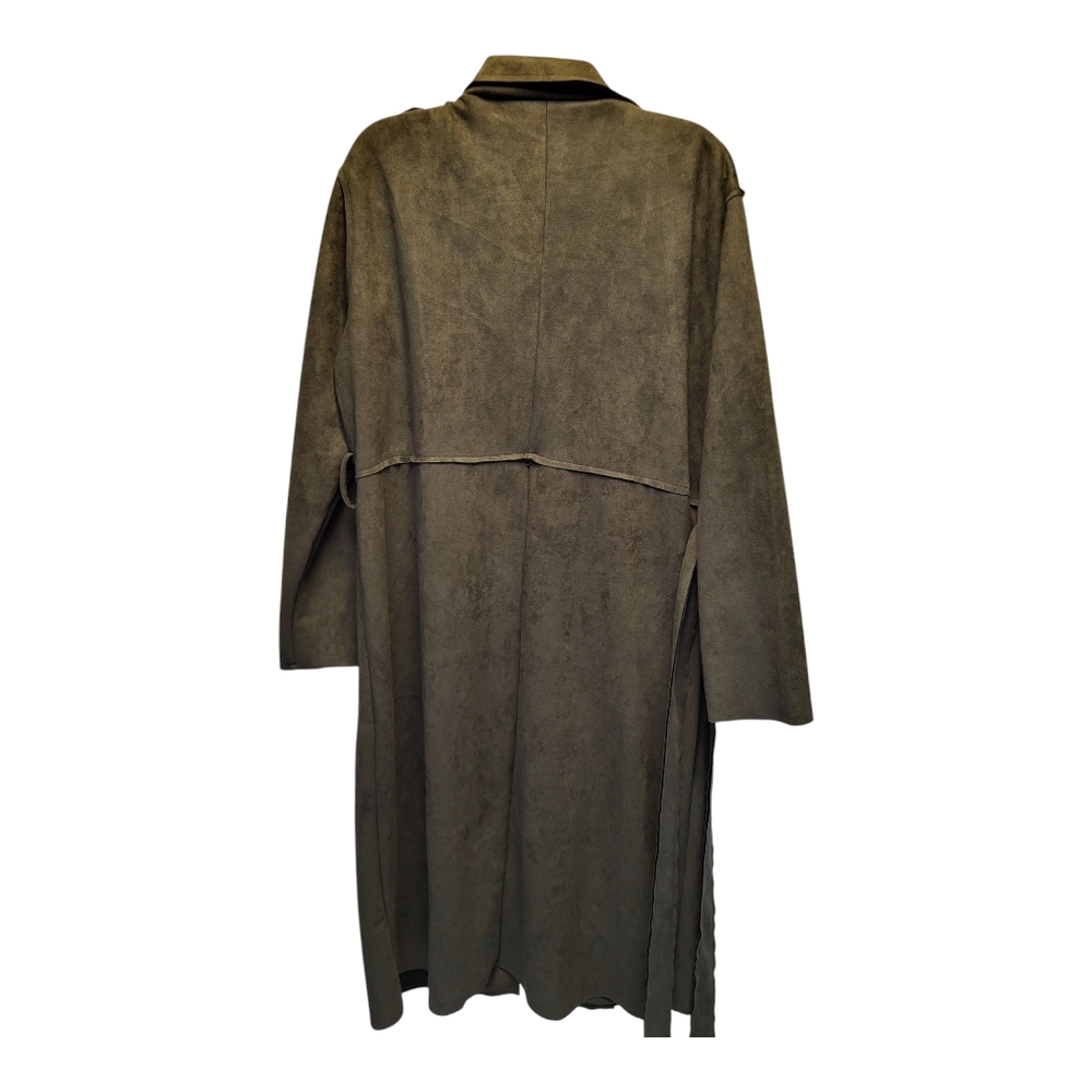 PrettyGarden Olive Green Soft Trench Coat with Belt and Notched Lapels - Size L - Picture 4 of 8